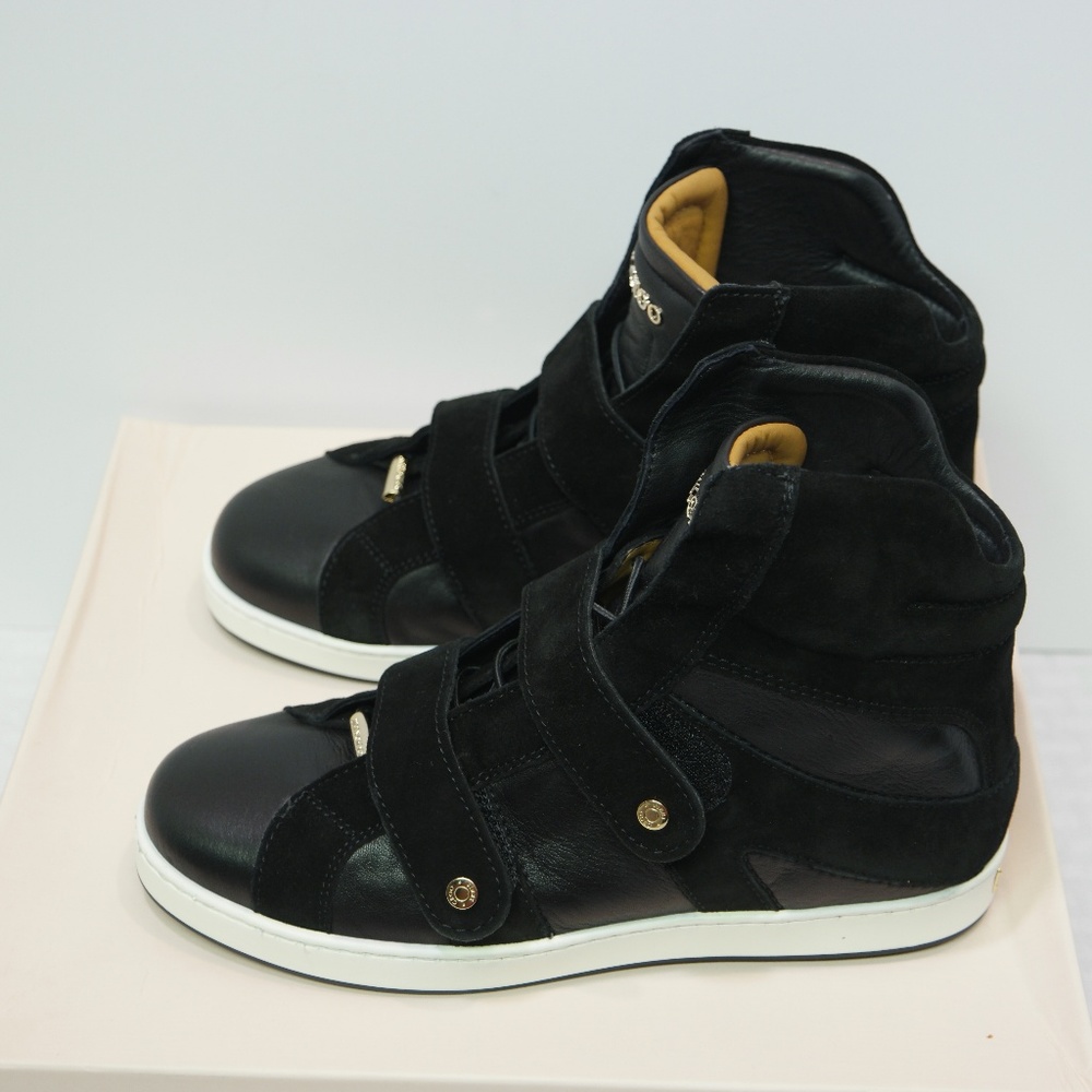 NIB Jimmy Choo Yazz Black Leather Suede Sneakers - Picture 5 of 8